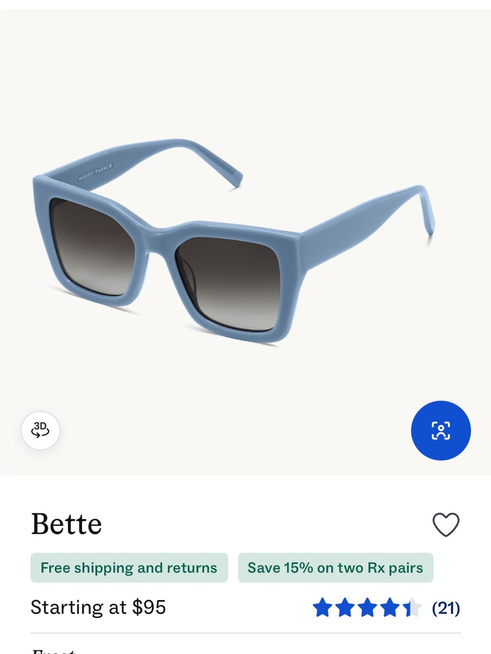 Warby Parker - Bette Square Sunglasses - Dusty Blue